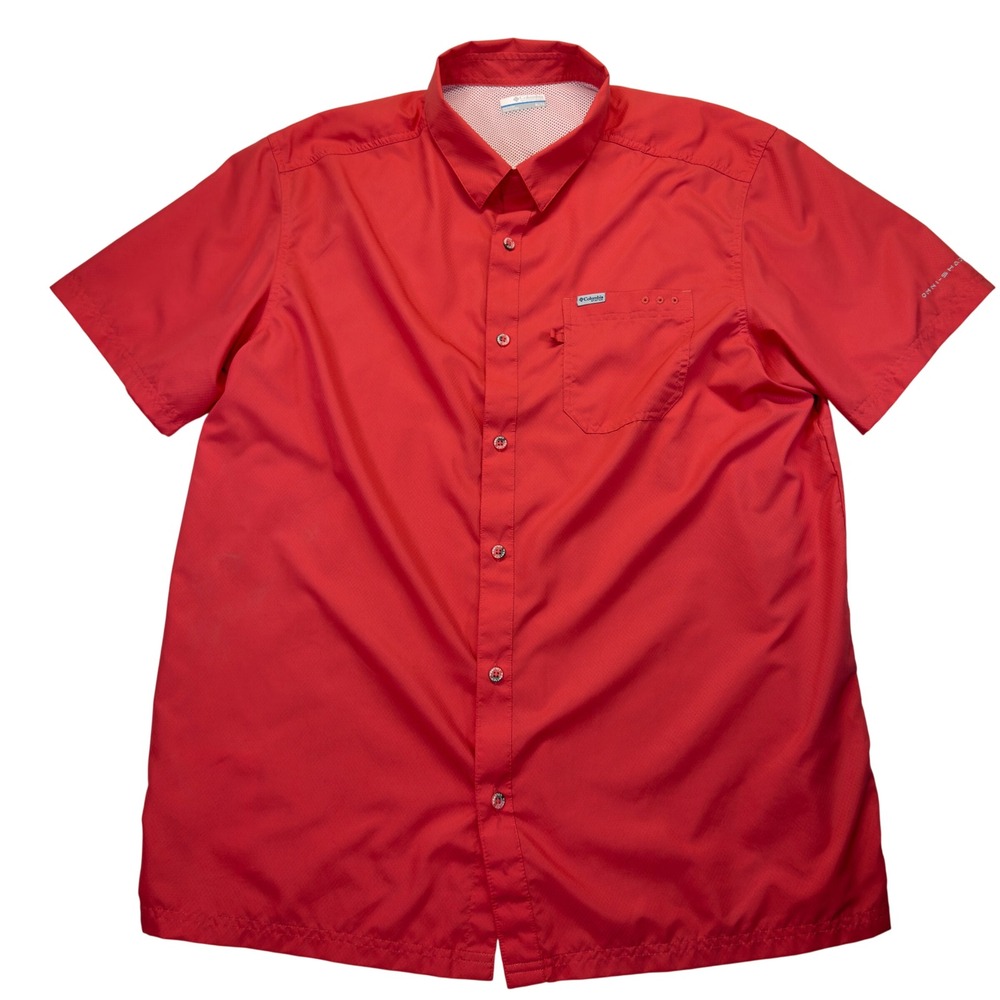Columbia PFG Fishing Shirt Mens XL Omni-Shade Vented Ripstop Short Sleeve Red